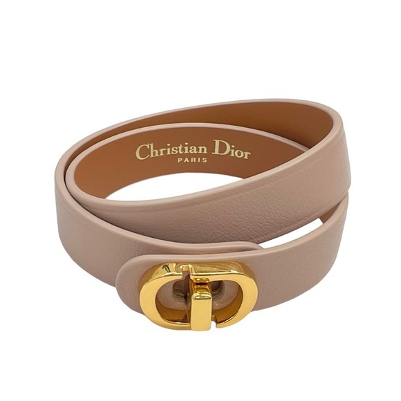 Dior Bracelet CD Double Gold Montaigne Christian Logo  30 Pink Leather - Picture 1 of 6